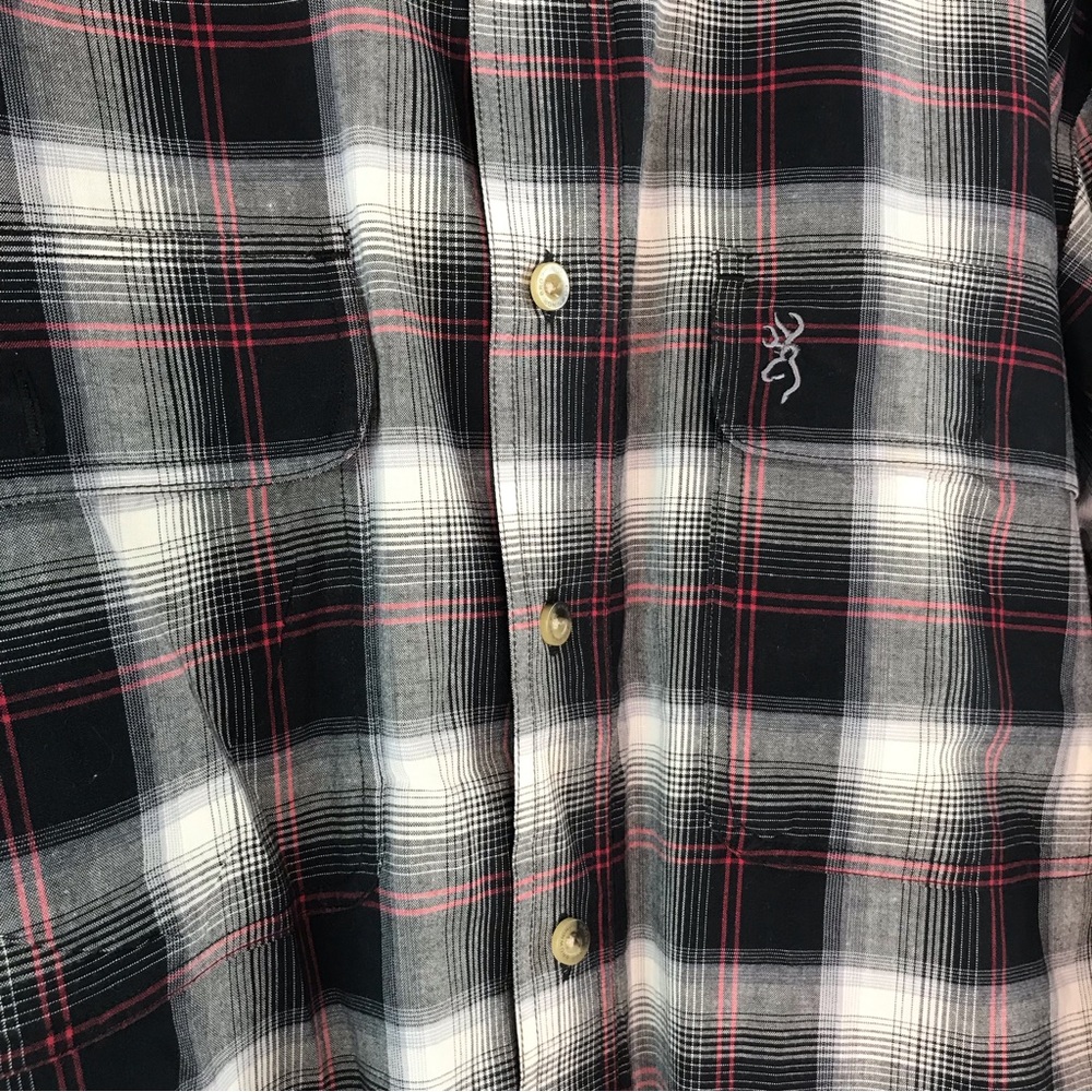 Browning Men's Black & White Plaid Long Sleeve Button Down Shirt - Picture 4 of 11